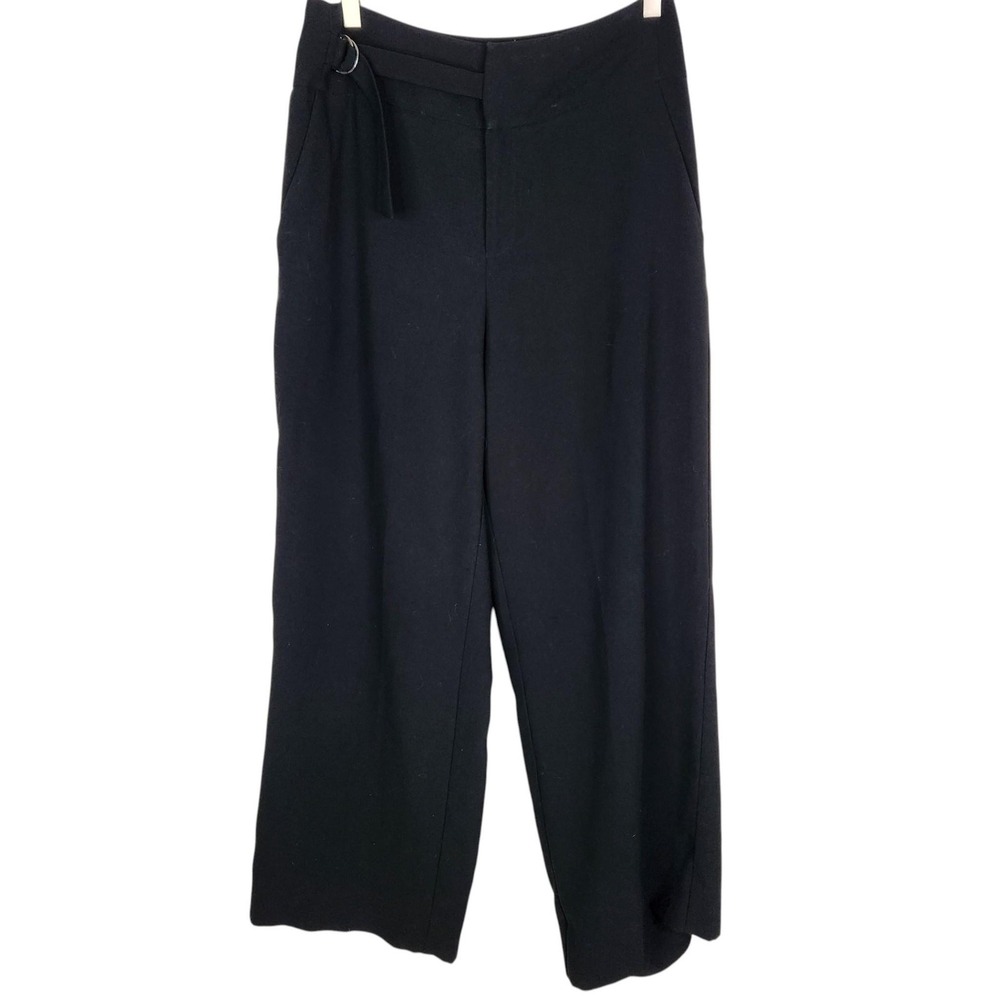 KAREN MILLEN Dress Pants Womens 6 Black Crepe Wide Leg Belted Office Work